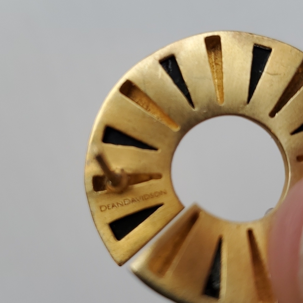 Dean Davidson Abstract Retro Black and Gold Hoop Stud Earrings MCM - Picture 5 of 5